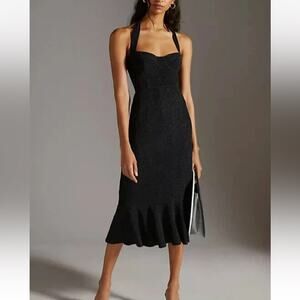 Anthropologie Hutch Black Halter Corset Midi Dress Sz M